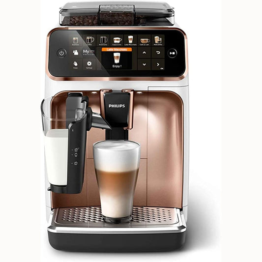 Series 5400 EP5443/70 Kaffeevollautomat Latte Go Milchsystem, 12 Kaffeespezialitäten, Intuitives Display, 4 Benutzerprofile, weiß und roségold