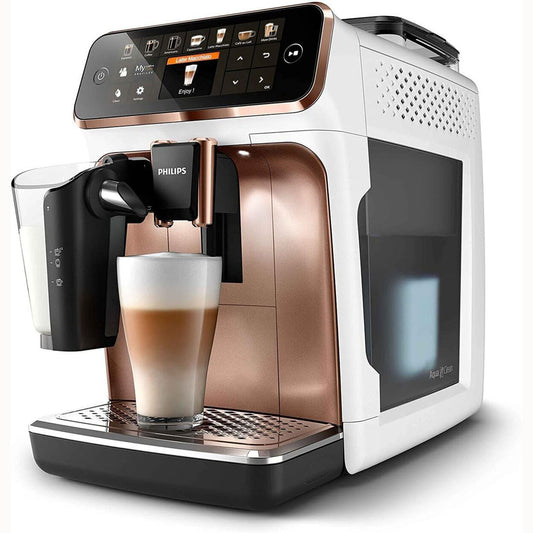 Series 5400 EP5443/70 Kaffeevollautomat Latte Go Milchsystem, 12 Kaffeespezialitäten, Intuitives Display, 4 Benutzerprofile, weiß und roségold